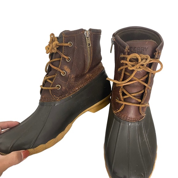 Sperry Womens Rubber Brown Black Waterproof Fall duck Boots 9 - Picture 3 of 10
